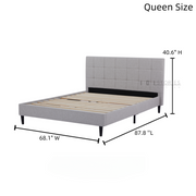 Eowynne Modern Bed Frame – Soft Light Grey Fabric & Solid Wood Design