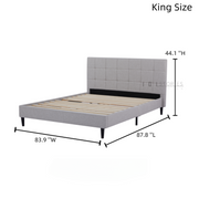 Eowynne Modern Bed Frame – Soft Light Grey Fabric & Solid Wood Design