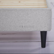 Eowynne Modern Bed Frame – Soft Light Grey Fabric & Solid Wood Design