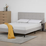 Eowynne Modern Bed Frame – Soft Light Grey Fabric & Solid Wood Design