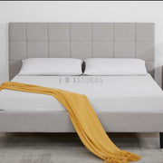 Eowynne Modern Bed Frame – Soft Light Grey Fabric & Solid Wood Design