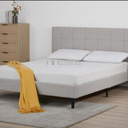 Eowynne Modern Bed Frame – Soft Light Grey Fabric & Solid Wood Design