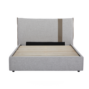 Ashora Bed Frame – Solid Wood Frame with Grey Upholstered Headboard