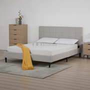 Eowynne Modern Bed Frame – Soft Light Grey Fabric & Solid Wood Design