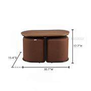 Mira Coffee Table Set With 2 Stools Brown