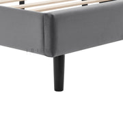 Liora Bed Frame -Grey Velvet Upholstered Bed with Square Headboard