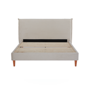 Rafiel Modern Bed Frame – Soft Oatmeal Fabric & Solid Wood Design