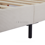 Rafiel Modern Bed Frame – Soft Oatmeal Fabric & Solid Wood Design