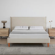 Rafiel Modern Bed Frame – Soft Oatmeal Fabric & Solid Wood Design