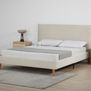 Rafiel Modern Bed Frame – Soft Oatmeal Fabric & Solid Wood Design