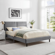 Liora Bed Frame -Grey Velvet Upholstered Bed with Square Headboard