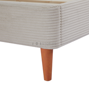 Rafiel Modern Bed Frame – Soft Oatmeal Fabric & Solid Wood Design