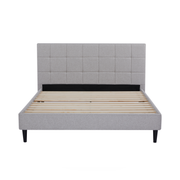 Eowynne Modern Bed Frame – Soft Light Grey Fabric & Solid Wood Design