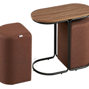 Mira Coffee Table Set With 2 Stools Brown