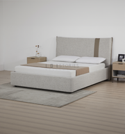 Ashora Bed Frame – Solid Wood Frame with Grey Upholstered Headboard